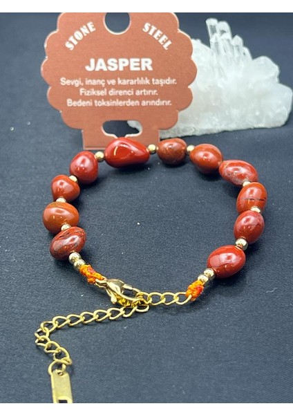 Kırmızı Sertifikalı Jasper Taşı Tımbıl Kesim Natural Doğaltaş Ayarlanabilir Bileklik fiyatları