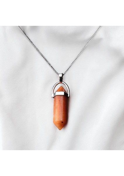 Kalem Kesim Turuncu Aventurin Taşı Kolye