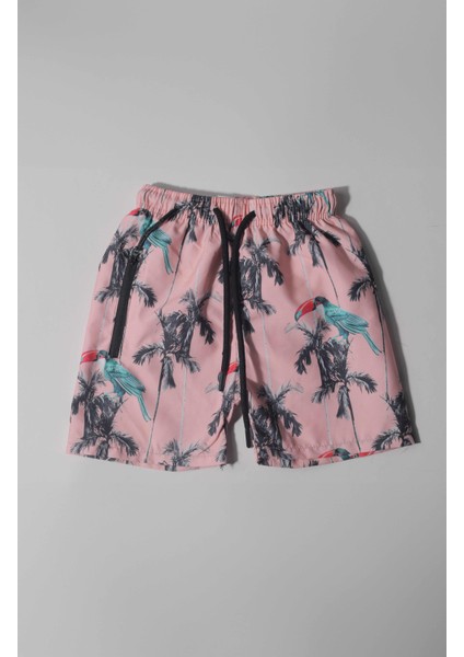 Erkek Çocuk Önden Bağlamalı Flamingo Baskı Şort