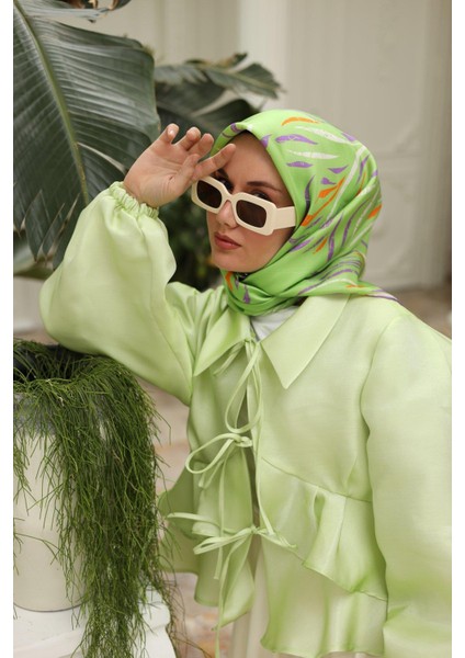 Fıstık Yeşili Desenli Tivil Ipek Eşarp 11432-06 modelleri