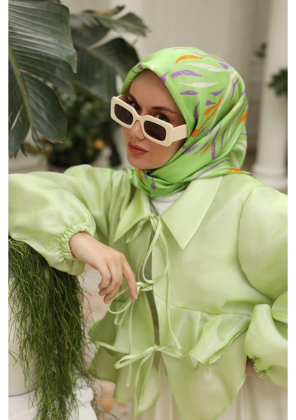 Fıstık Yeşili Desenli Tivil Ipek Eşarp 11432-06 indirimleri