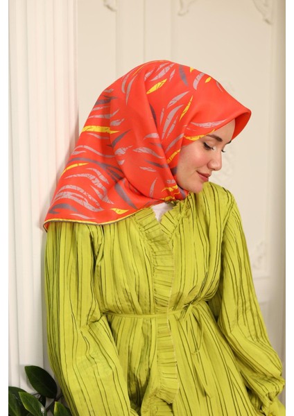 Turuncu Sarı Desenli Tivil Ipek Eşarp 11432-18 fırsatları