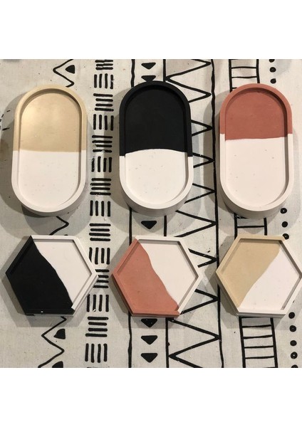 2'li Set Beton Altlık, Düzenleyici - Oval Tepsi, Altıgen Altlık fırsatları