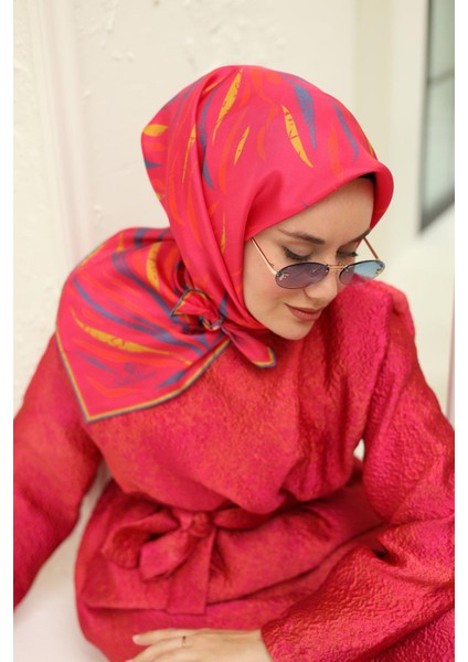 Silk Home Pembe Turuncu Desenli Tivil Ipek Eşarp 11432-54