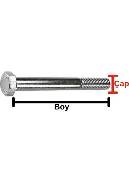 Çelik Civata 8 x 130 DIN931 Beyaz 10 Adet 8.8 Altıköşe