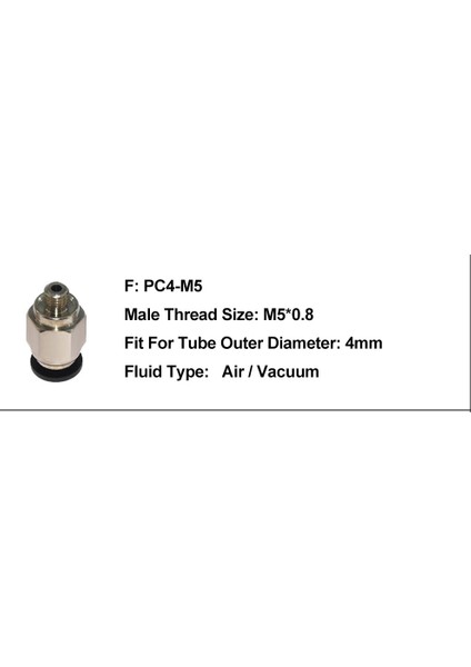 3D Yazıcı Pnömatik Konnektör Çelik Pc4 M5 x 1 Adet (RF125)