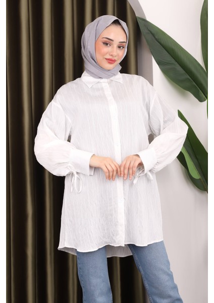 Krem Kol Detaylı Tunik