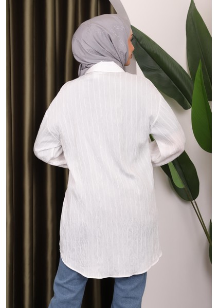 Krem Kol Detaylı Tunik