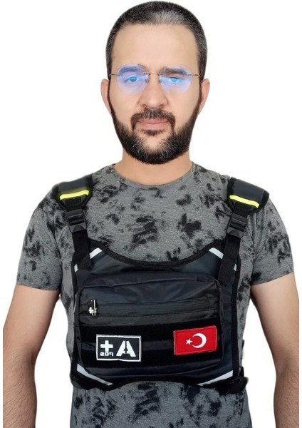 Motorcu Göğüs Çantası Reflektörlü Su Geçirmez Kan Grubu A+Pozitif