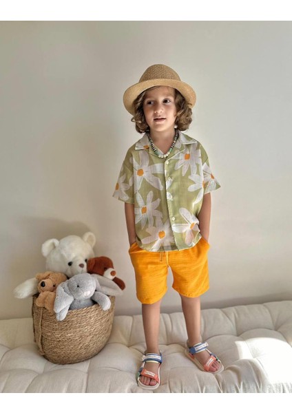 Yigit Butik Çiçek Desenli Gömlek Şortlu Erkek Çocuk