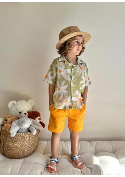 Yigit Butik Çiçek Desenli Gömlek Şortlu Erkek Çocuk