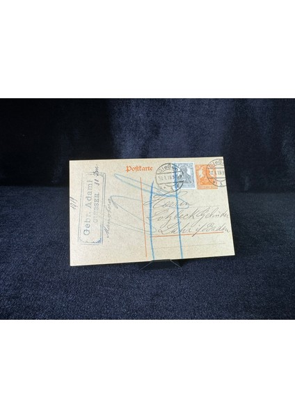 Antiye Almanya Reich Dönemine Ait 1910 Yılında Postadan Geçmiş Posta Kartı Damgalı Kendinden Pullu 7 1/2 Pfennig ve 2 1/2 Pullu Germania Deutsches Reich