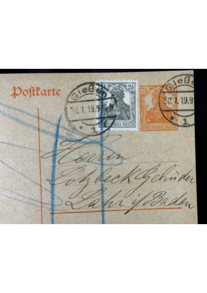 Antiye Almanya Reich Dönemine Ait 1910 Yılında Postadan Geçmiş Posta Kartı Damgalı Kendinden Pullu 7 1/2 Pfennig ve 2 1/2 Pullu Germania Deutsches Reich indirimleri