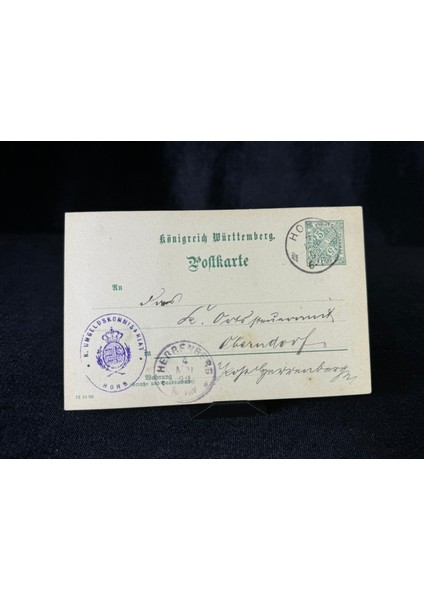 1898 Almanya Würrtemberg Krallığı Postakartı Antiye Resmi Pul 5 Pfennig Amtlicher Verkehr ve Damgalı Königreich Württemberg