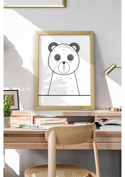 Panda-Sevimli Hayvanlar/çocuk Bebek Odası/ Ahşap Çerçeveli Poster/çerçeve Rengi:naturel