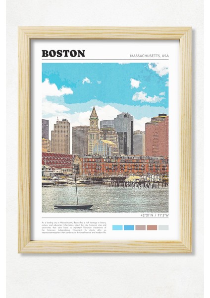 Boston Retro Poster/gezgin Serisi/ Ahşap Çerçeveli Poster/çerçeve Rengi:naturel