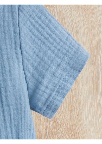 Unisex Bebek&çocuk %100 Pamuklu Düğmeli Müslin Alt Üst Şort Takım-Mavi