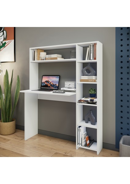 Kitaplıklı Çalışma Masası Beyaz Byk1