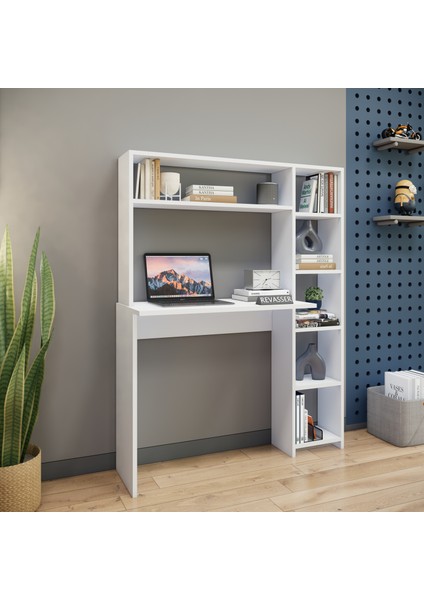 Kitaplıklı Çalışma Masası Beyaz Byk1