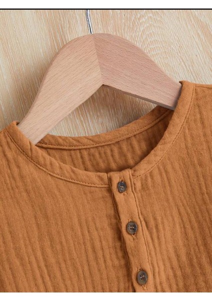 Unisex Bebek&çocuk %100 Pamuklu Düğmeli Müslin Alt Üst Şort Takım-Tarçın
