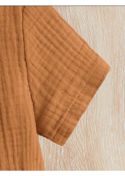 Unisex Bebek&çocuk %100 Pamuklu Düğmeli Müslin Alt Üst Şort Takım-Tarçın