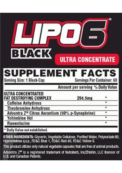 Lıpo-6 Black Ultra Concentrate 60 Black-Capsul Yohımbıne Içerikli Usa