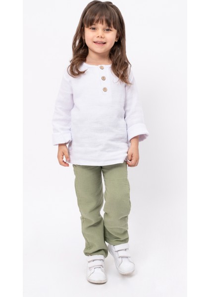 Unisex Bebek&çocuk %100 Pamuklu Müslin Alt Üst Pijama Takım-Yeşil