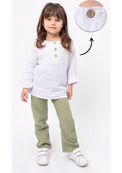 Unisex Bebek&çocuk %100 Pamuklu Müslin Alt Üst Pijama Takım-Yeşil