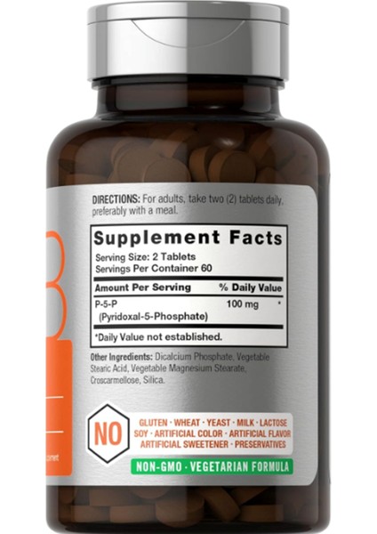 Horbäach P-5-P Activated Vitamin B6 100MG | 120 Tablets | Vegetarian Supplement Non-Gmo Gluten Free | Pyridoxal 5 Phosphate | Coenzyme B6 made In Usa