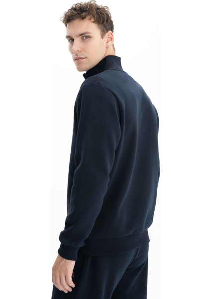 Erkek Büyük Beden Yarım Fermuar Basic Dik Yaka Sweatshirt K26544801201