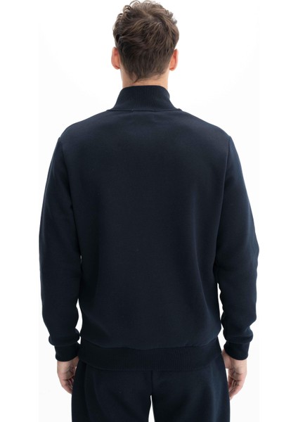 Erkek Büyük Beden Yarım Fermuar Basic Dik Yaka Sweatshirt K26544801201