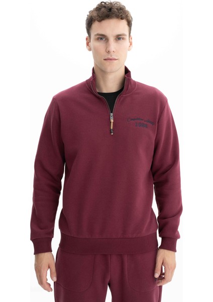 Erkek Büyük Beden Yarım Fermuar Basic Dik Yaka Sweatshirt K26544801201