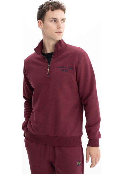 Erkek Büyük Beden Yarım Fermuar Basic Dik Yaka Sweatshirt K26544801201