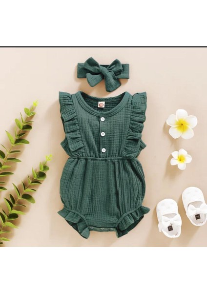 Unisex Kız Bebek&çocuk Pamuklu Bandanalı Tulum-Yeşil