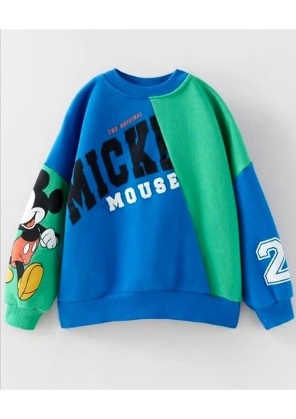 Mickey Mouse Görselli Kapüşonlu Bebek Çocuk Alt Üst Takım-Çok Renkli