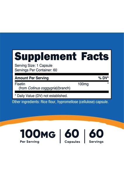 Fisetin Capsules 100MG 60 Capsules - Natural Polyphenol Antioxidant - Non-Gmo Gluten Free And Vegan Friendly Supplement