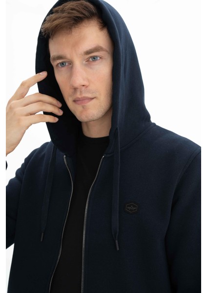 Erkek Basic Büyük Beden 3 İplik Şardonlu Tam Fermuar Cepli Kapüşonlu Sweatshirt K26324801101