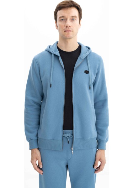 Erkek Basic Büyük Beden 3 İplik Şardonlu Tam Fermuar Cepli Kapüşonlu Sweatshirt K26324801101