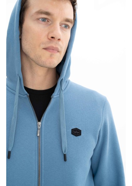 Erkek Basic Büyük Beden 3 İplik Şardonlu Tam Fermuar Cepli Kapüşonlu Sweatshirt K26324801101
