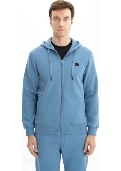 Erkek Basic Büyük Beden 3 İplik Şardonlu Tam Fermuar Cepli Kapüşonlu Sweatshirt K26324801101