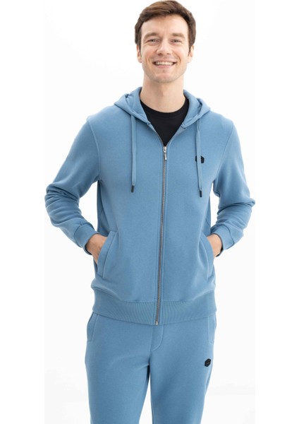 Erkek Basic Büyük Beden 3 İplik Şardonlu Tam Fermuar Cepli Kapüşonlu Sweatshirt K26324801101