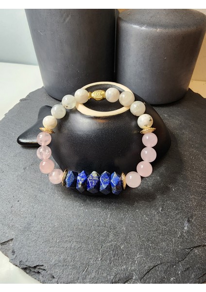 Ay Taşı, Pembe Kuvars ve Lapis Lazuli Orjinal Doğal Taş Kadın Bileklik / Sağlık, Aşk ve Zayıflama Bilekliği fiyatları