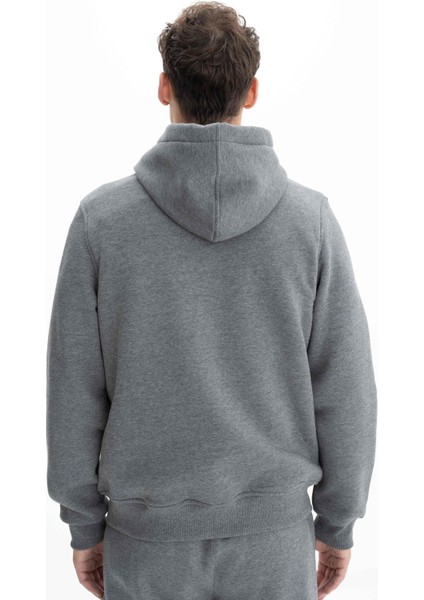 Erkek Regular Fit 3 İplik Şardonlu Kürklü Kapşonlu Cepli Sweatshirt K26324649901