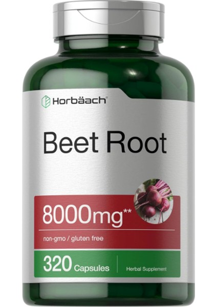 Horbäach Beet Root Powder Capsules 8000MG | 320 Capsul | Non-Gmo Gluten Free Formula | High Potency Herbal Extract