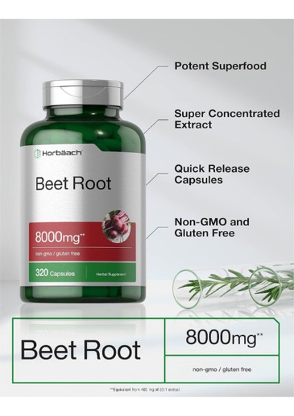 Horbäach Beet Root Powder Capsules 8000MG | 320 Capsul | Non-Gmo Gluten Free Formula | High Potency Herbal Extract