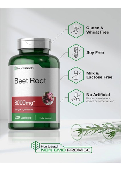 Horbäach Beet Root Powder Capsules 8000MG | 320 Capsul | Non-Gmo Gluten Free Formula | High Potency Herbal Extract