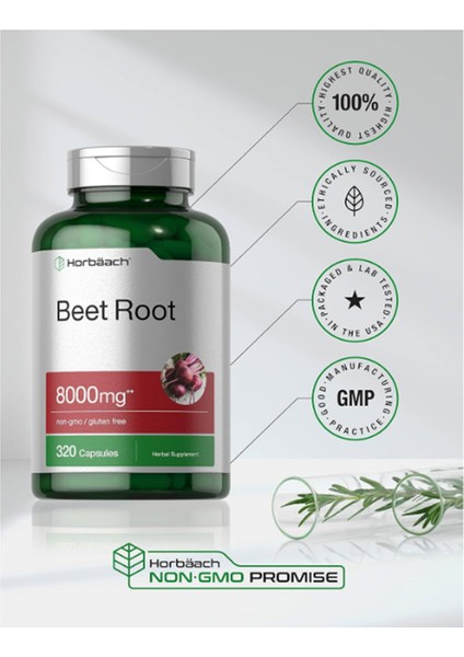 Horbäach Beet Root Powder Capsules 8000MG | 320 Capsul | Non-Gmo Gluten Free Formula | High Potency Herbal Extract