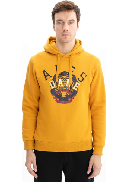 Erkek Baskılı 3 İplik Regular Fit Cepsiz Kapşonlu Sweatshirt K26254625801