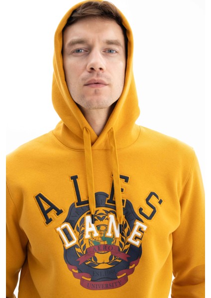 Erkek Baskılı 3 İplik Regular Fit Cepsiz Kapşonlu Sweatshirt K26254625801