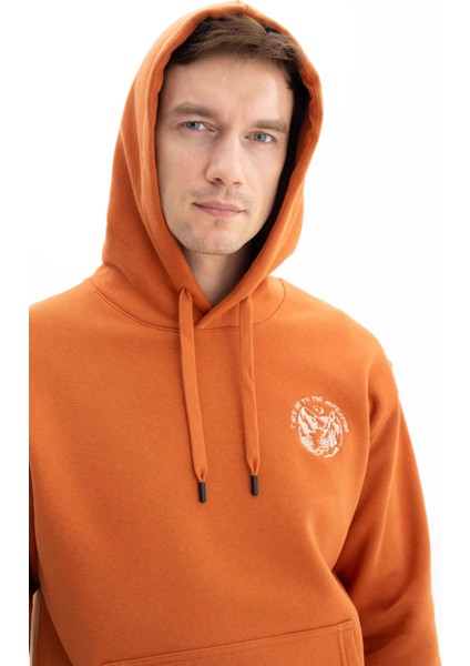 Şardonlu 3 İplik Erkek Relax Fit Kanguru Cepli Kapşonlu Sweatshirt K26254625701